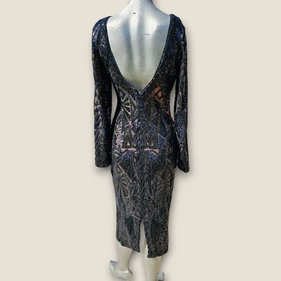 Dress the Population Emery Long Sleeve Black Sequin Cocktail Dress - Picture 11 of 16